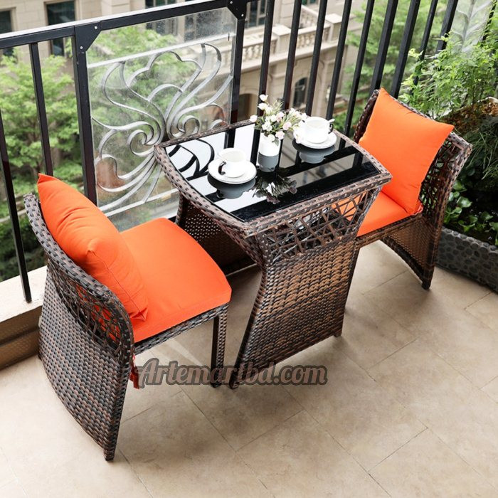 Outdoor indoor Garden Chair Sets Color Coffee 2 Chair with tea Table