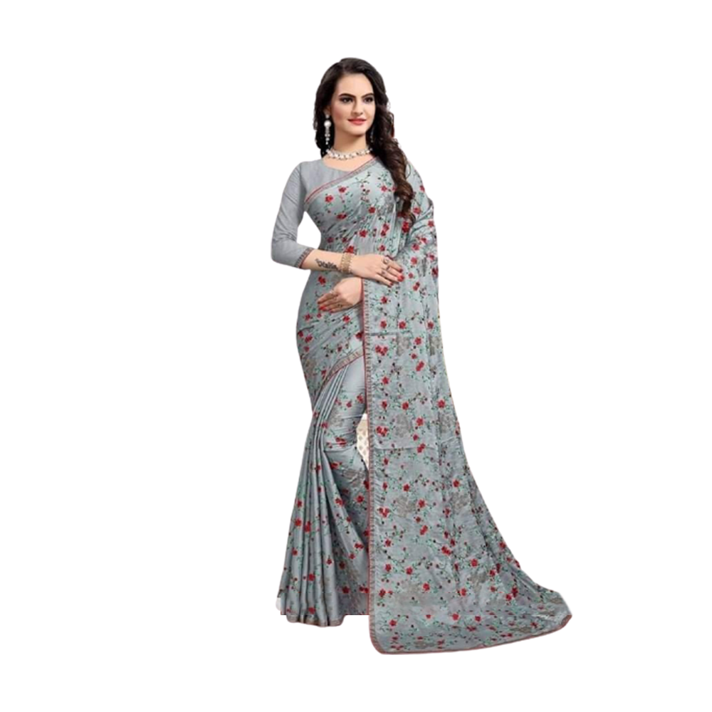 Georgette Saree with Blouse Piece for Women - Grey