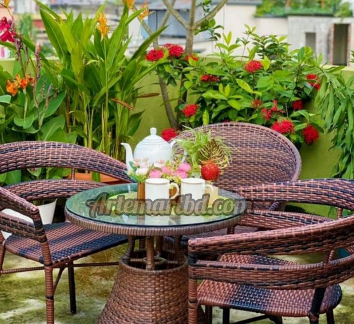 Outdoor indoor Garden Chair Set Color Light Coffee 4 Chair with tea Table