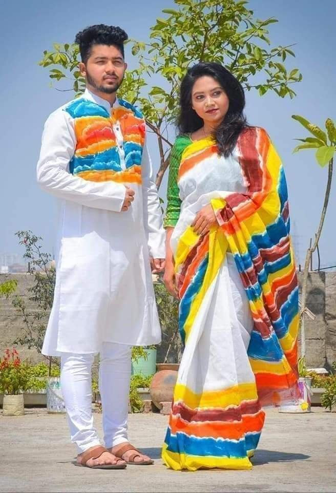 Couple Saree Half Silk with Panjabi (1)