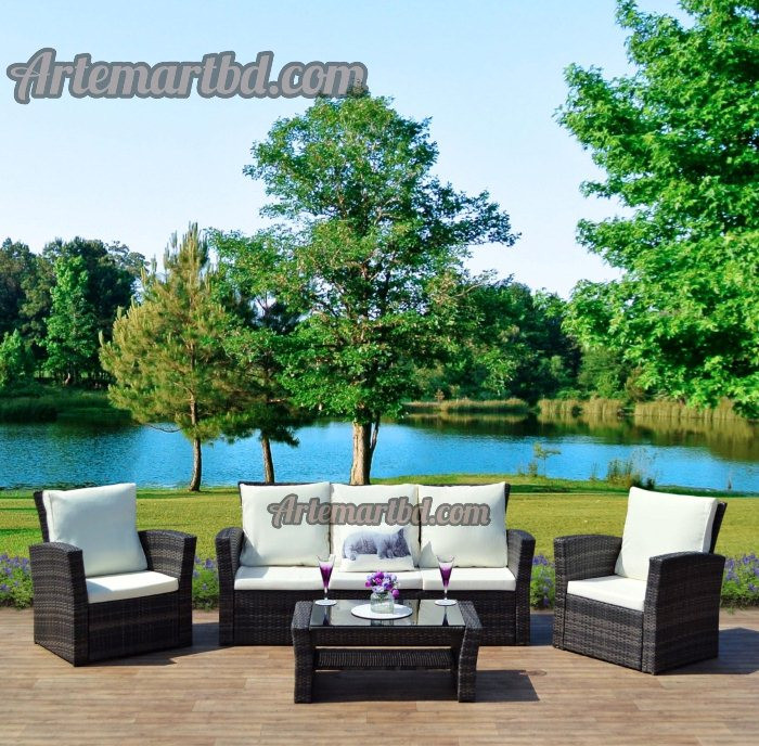 Outdoor indoor Garden Chair Set Sofa Set (2 single sofa ,3 seater 1 sofa with tea table ) color Black