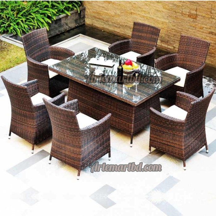 Outdoor indoor Garden Chair Set Color coffee 6 Chair with tea Table code 005