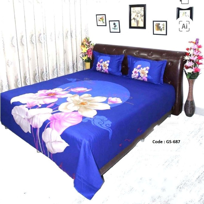 Bed Sheet Combo set-1 pcs bed sheet size – 7.50 Feet X 8.50 Feet + 2 Pcs Pillow cover size 20 inch X 20 Inch. Code GS-687
