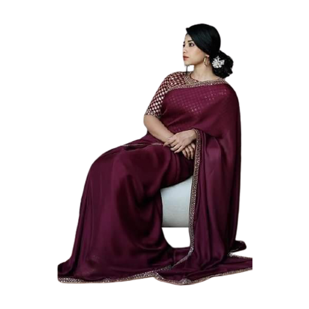 Georgette Saree with Blouse Piece for Women - Dark Purple