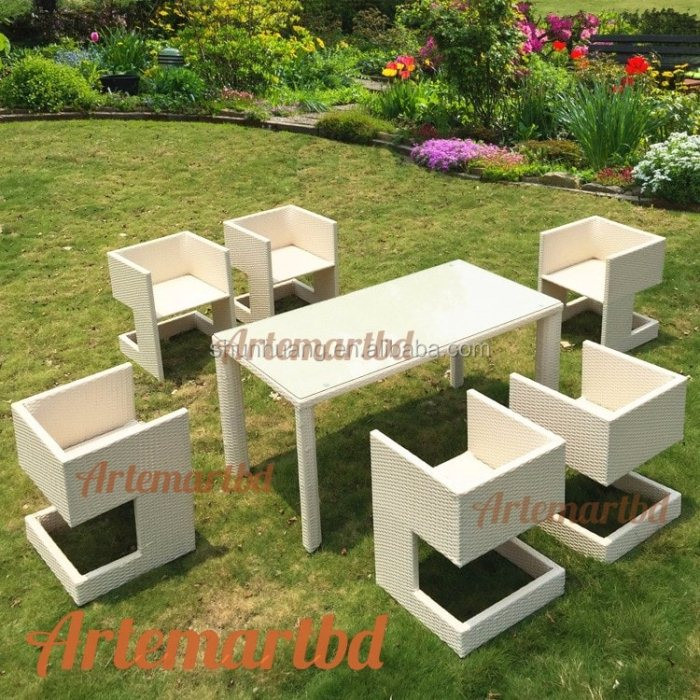 Outdoor indoor Garden Chair Set Color white 6 Chair with tea Table code 007
