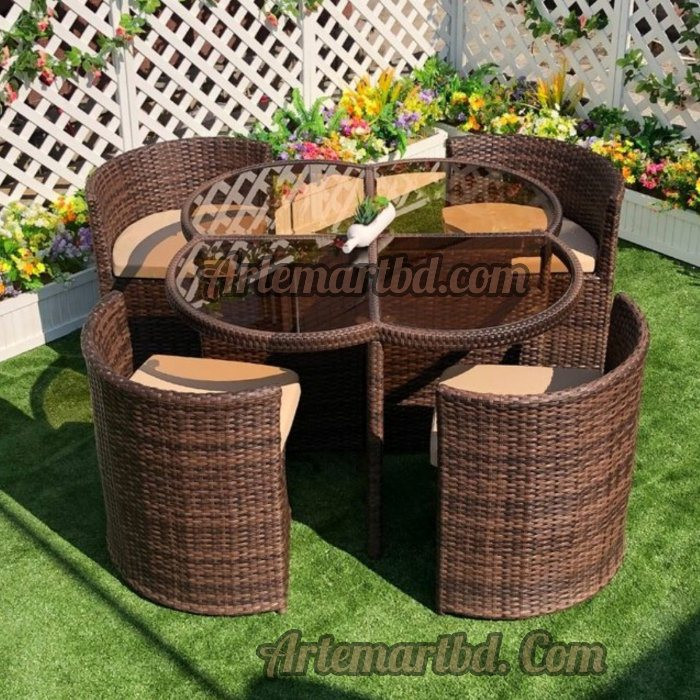 Outdoor indoor Garden Chair Set Color Coffee 4 Chair with tea Table