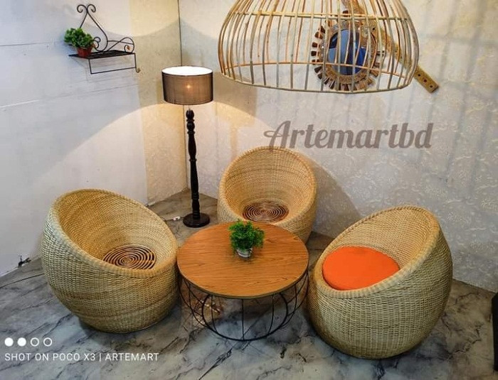 Cane Ball Chair 3 pcs sofa 1 pcs tea table