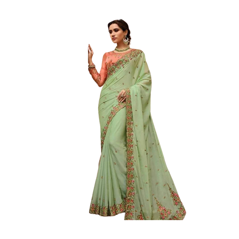 Georgette Saree with Blouse Piece for Women - Light Cyan