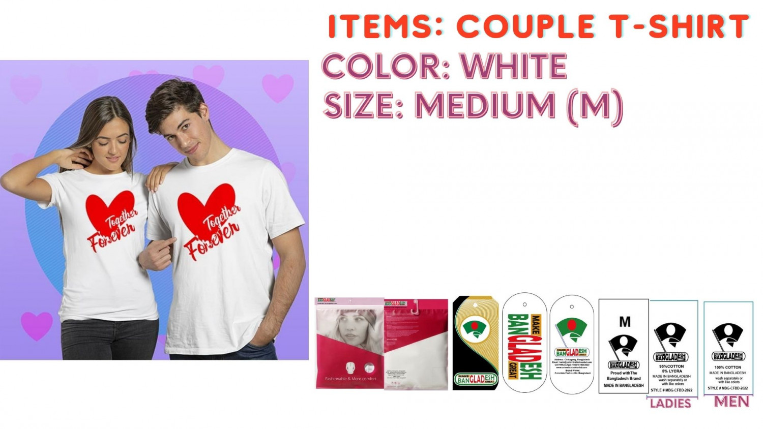 Couple T-Shirt Color White Size Medium (M)