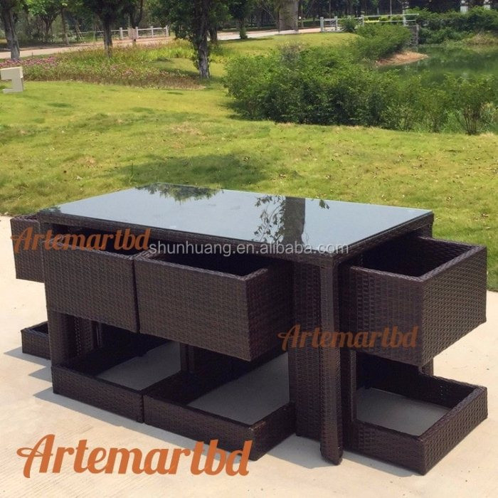 Outdoor indoor Garden Chair Set Color black  6 Chair with tea Table code 008