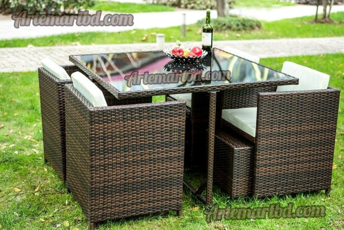 Outdoor indoor Garden Chair Set Color Coffee 4 Chair with tea Table code 001