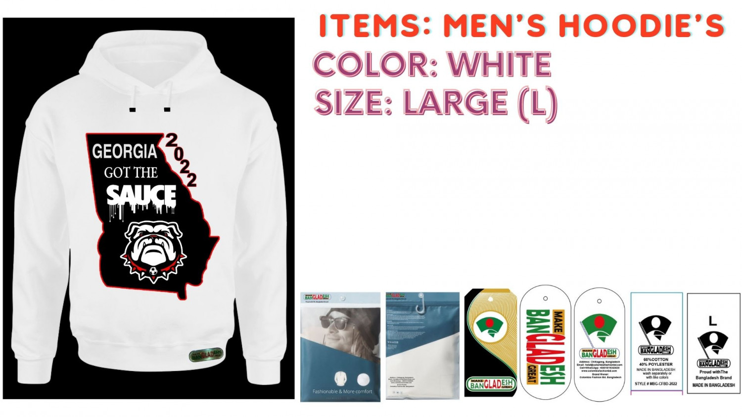 Men Hoodies Color White Size Large (L)