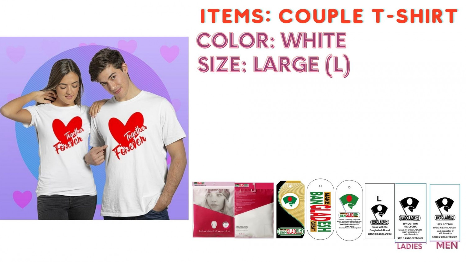Couple T-Shirt Color White Size Large (L)