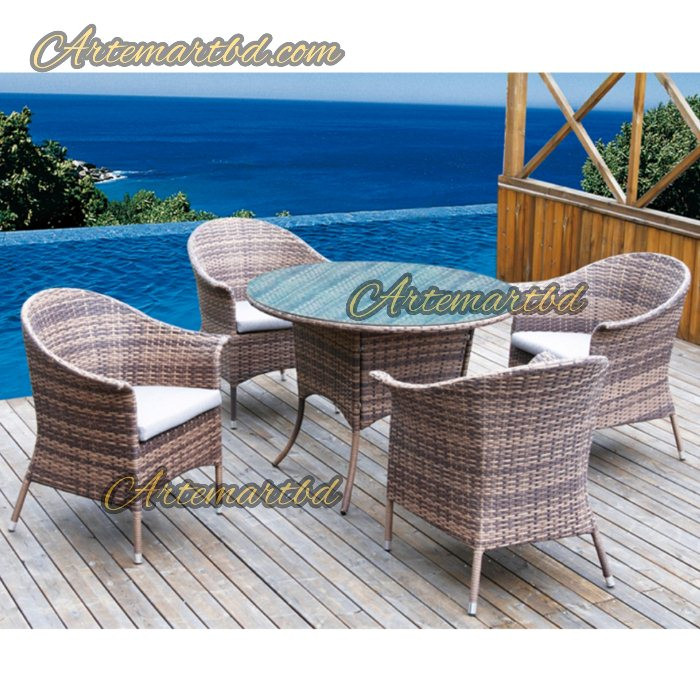 Outdoor indoor Garden Chair Set Color coffee 4 Chair with tea Table code 006