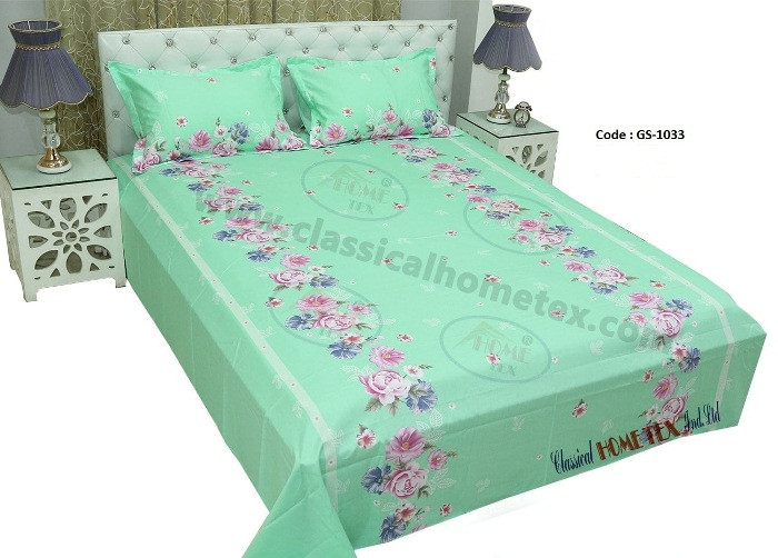 Bed Sheet Combo set-1 pcs bed sheet size – 7.50 Feet X 8.50 Feet + 2 Pcs Pillow cover size 20 inch X 20 Inch. Code GS-1033