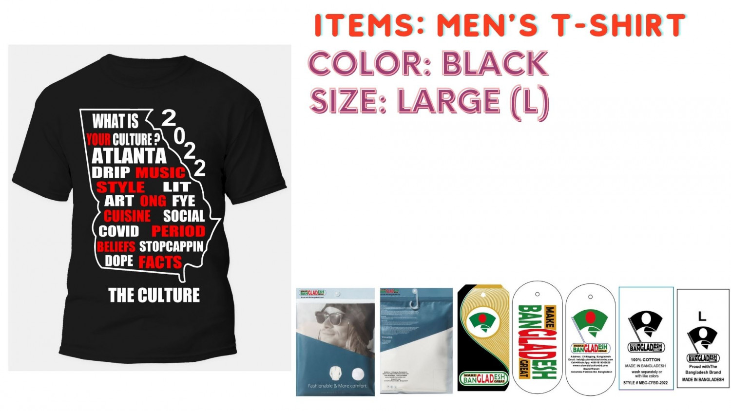 Men T-shirt Color Black Size Large (L)