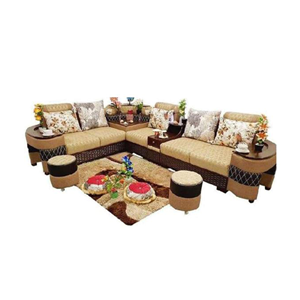 Malaysian MDF Wooden Corner Sofa Set - 5 Seats - Light Brown - 420