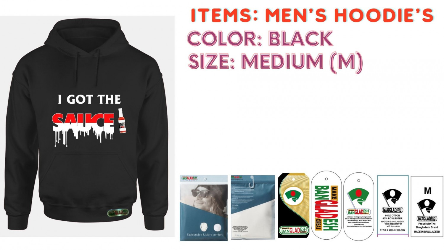 Men Hoodies Color Black Size Medium (M)